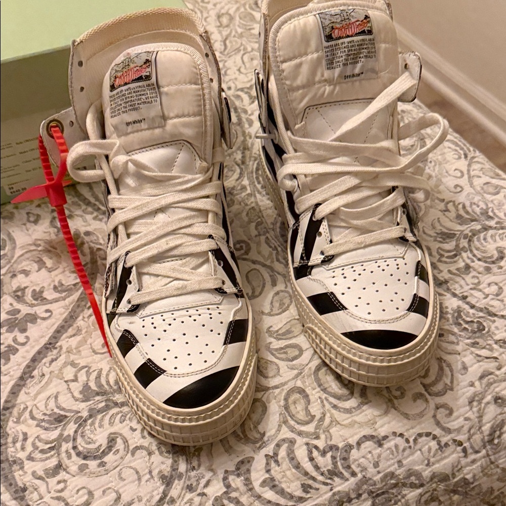 Off-White Black and White High-Tops with Red Accent